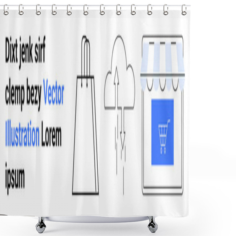 Personality  Shopping Bag, Cloud With Data Transfer Arrows, Online Store Interface. Ideal For E-commerce, Online Shopping, Cloud Storage, Retail Marketing, Digital Transformation, Data Management Website Design Shower Curtains