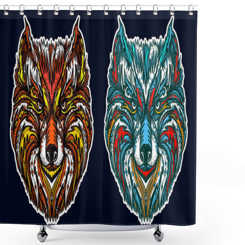 Personality  Native American Tribal Wolf. Ornamental Wolf Head Tattoo Shower Curtains