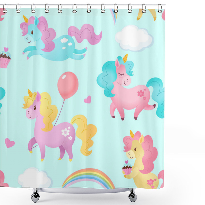 Personality  Unicorn Pattern. Vector Seamless Texture. Shower Curtains