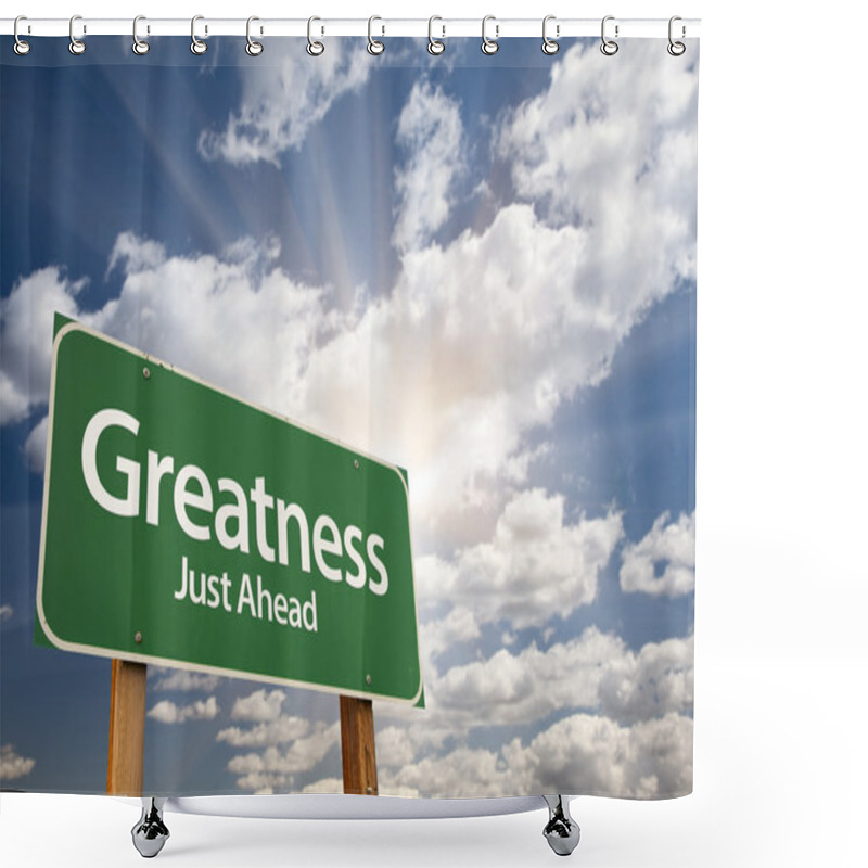 Personality  Greatness Green Road Sign Shower Curtains