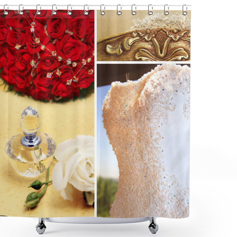 Personality  Collage Of Beautiful Wedding Accessories. Shower Curtains