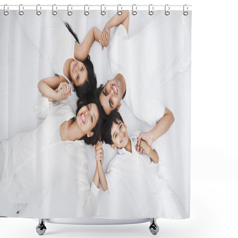 Personality  Happy Family Lying On The Bed Shower Curtains