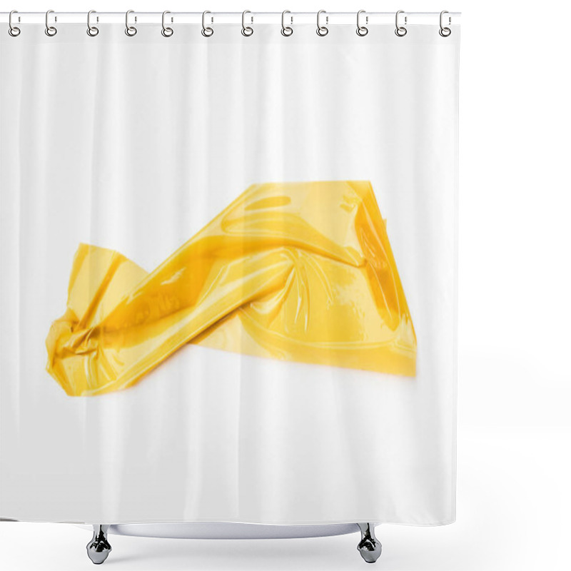 Personality  Set Of Yellow Tapes On White Background. Torn Horizontal And Different Size Yellow Sticky Tape, Adhesive Pieces. Shower Curtains