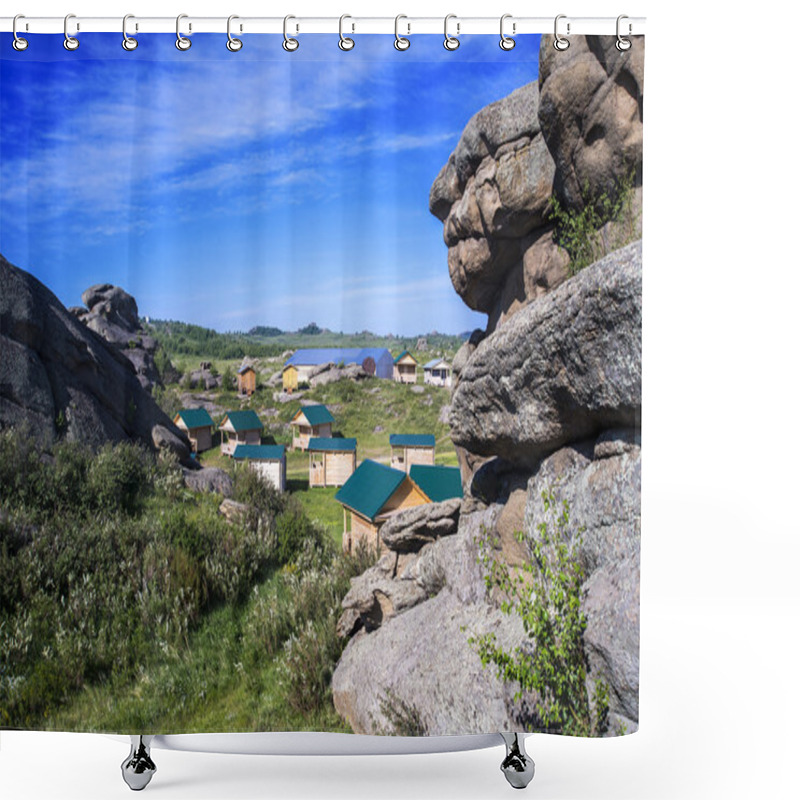 Personality  Tourist Houses Among Rocks Shower Curtains