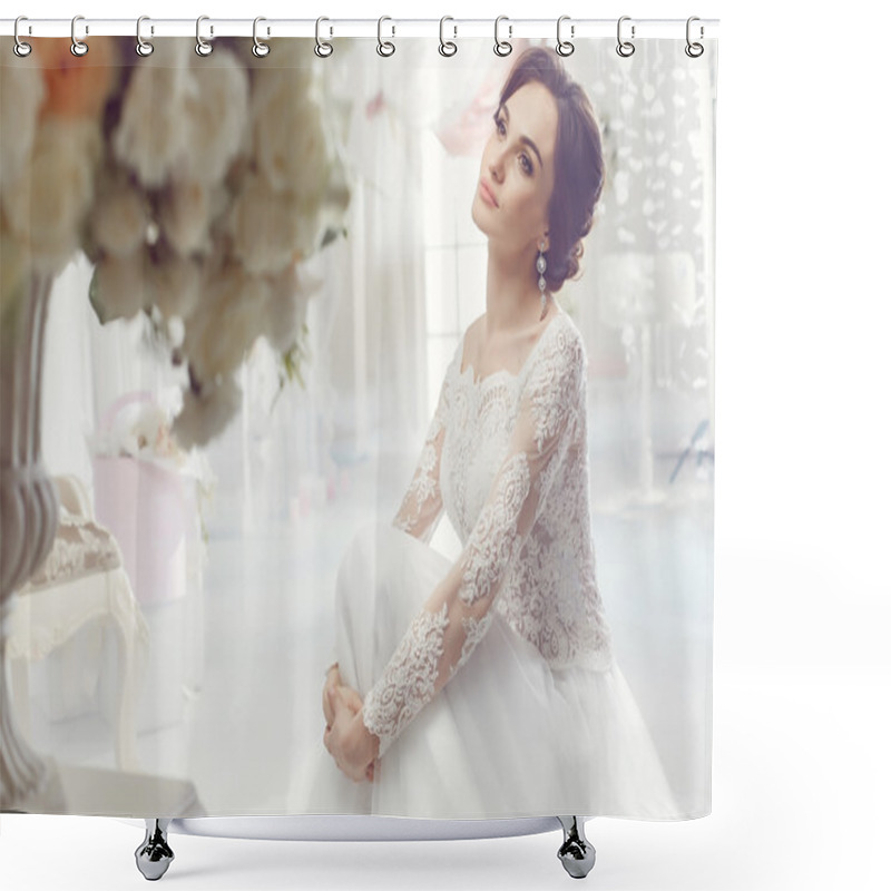 Personality  The Beautiful Woman Posing In A Wedding Dress Shower Curtains