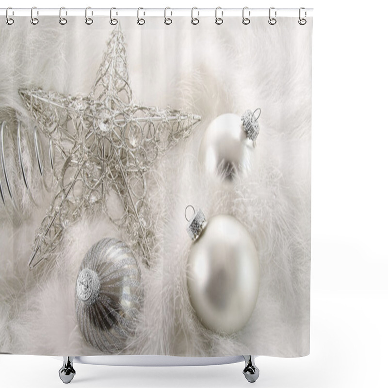 Personality  Silver Holiday Ornaments In Feathers Shower Curtains