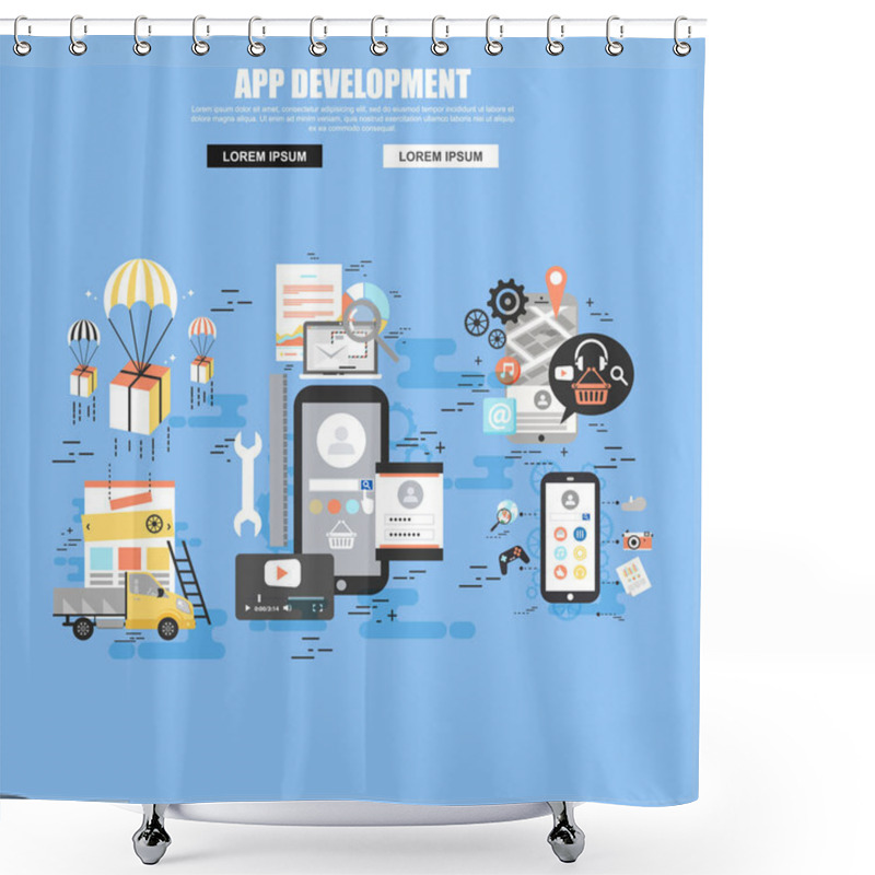 Personality  Flat Concept Of Application Development Shower Curtains