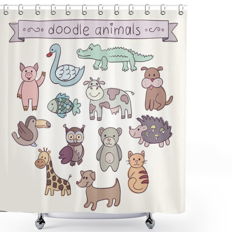 Personality  Cute Animals Doodle Set. Shower Curtains