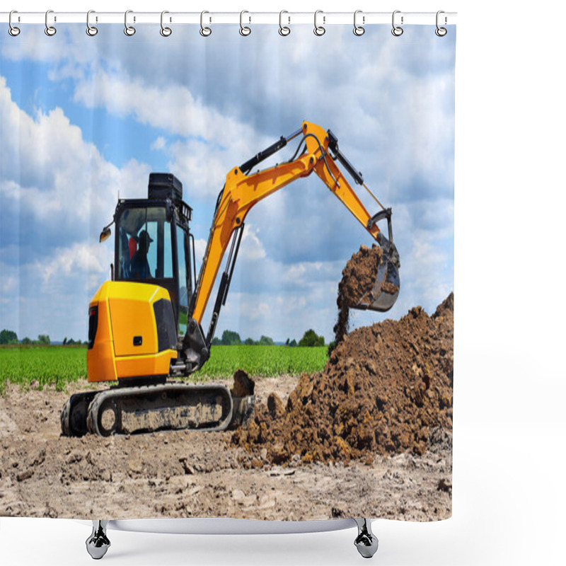 Personality  The Modern Excavator  Performs Excavation Work On The Construction Site  Shower Curtains