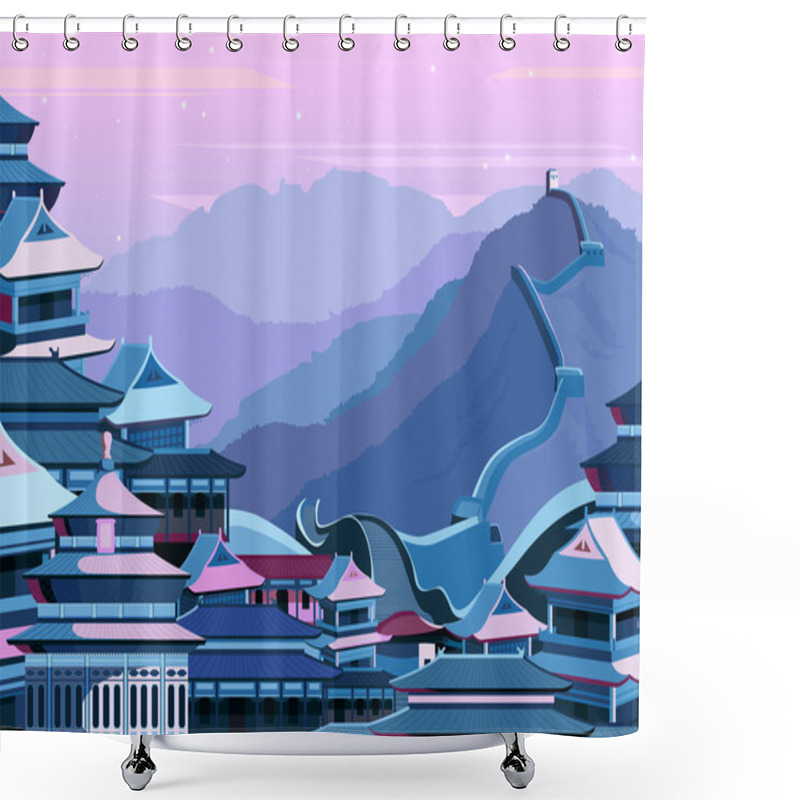 Personality  Great Wall Of China With Buildings Shower Curtains