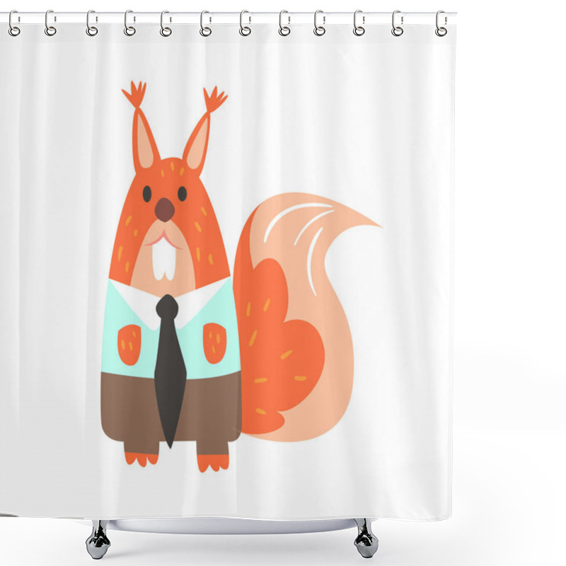 Personality  Squirrel In Office Clothes With Tie, Forest Animal Dressed In Human Clothes Smiling Cartoon Character Shower Curtains