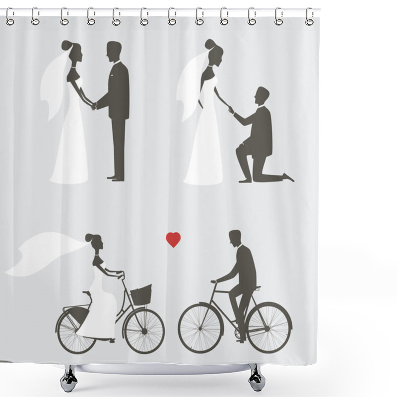 Personality  Set Of Bride And Groom Poses For Wedding Invitation Shower Curtains