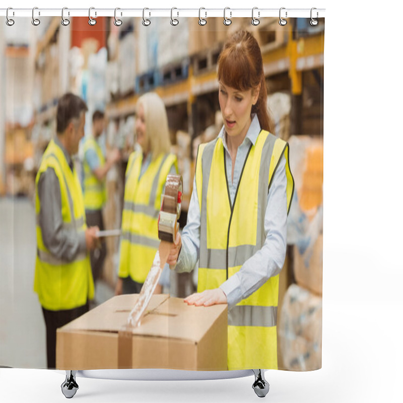 Personality  Warehouse Workers Preparing A Shipment Shower Curtains