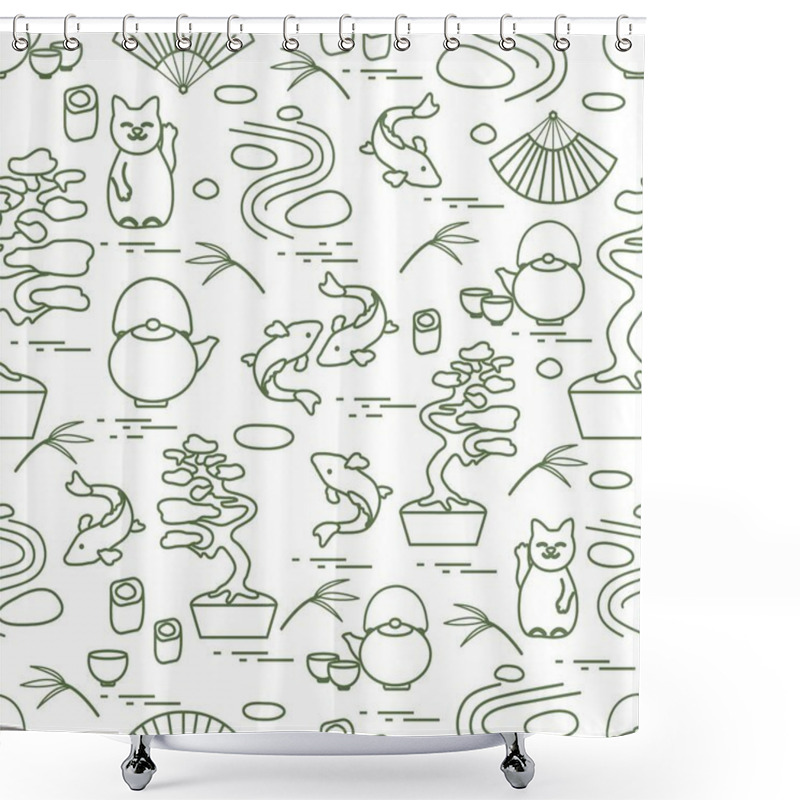 Personality  Cute Vector Pattern With Bonsai Tree, Minimal Rock Garden, Japan Shower Curtains