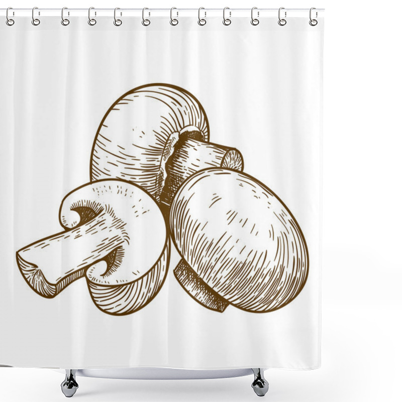 Personality  Engraving Illustration Of Tree Mushrooms Champignons Shower Curtains