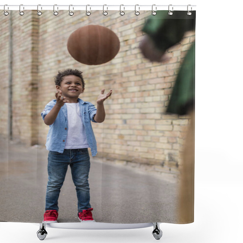 Personality  Father And Son Playing Basketball Together Shower Curtains