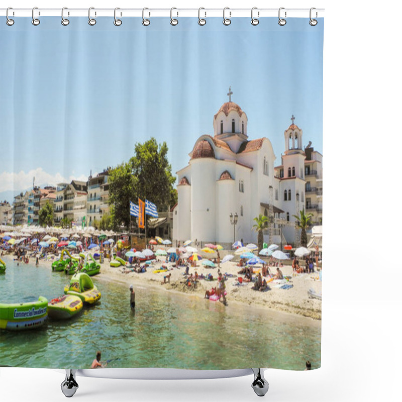 Personality  Paralia Katerinis, Greece - July 30, 2017: Vacationers On The Beach On A Summer Sunny Evening. Shower Curtains