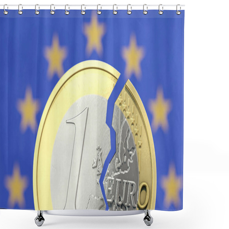 Personality  Splitted Euro Coin In Front Of EU Flag Shower Curtains