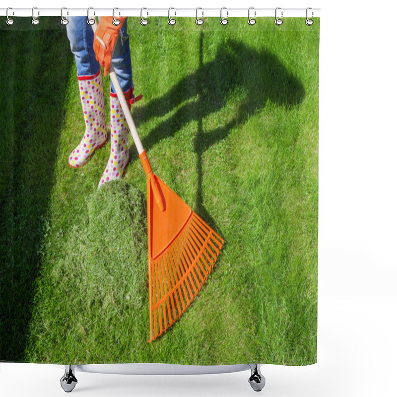 Personality  Woman Raking Freshly Cut Grass Shower Curtains