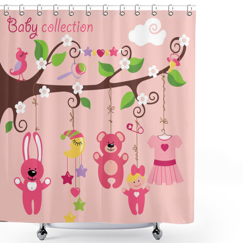 Personality  Newborn Elements For Baby Girl  Hanging On The Tree Shower Curtains