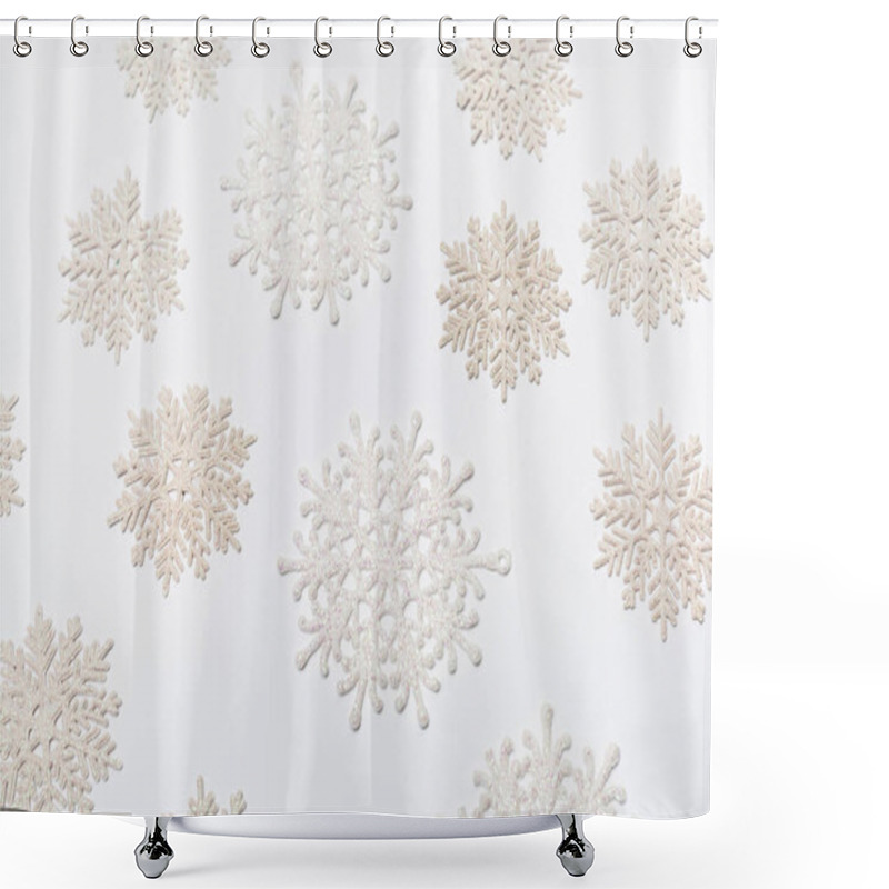 Personality  Composition With Winter Snowflakes On White Background Shower Curtains