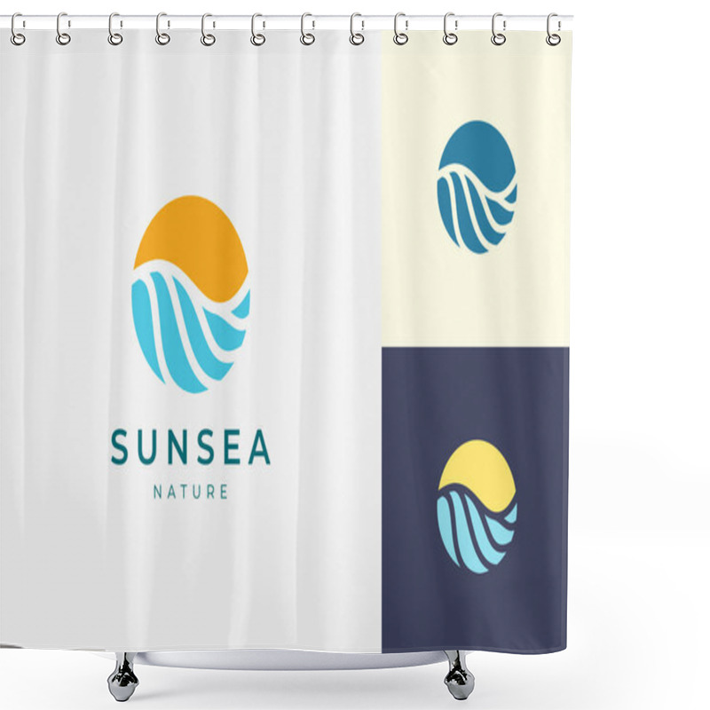 Personality  Ocean With Sun Or Surfing Logo Template In Circle And Abstract Shape Shower Curtains