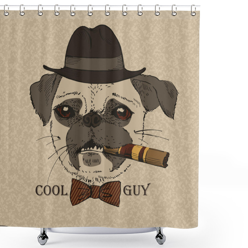 Personality  Portrait Of Pug-dog With Cigar, Cool Guy, Gangster Look Shower Curtains