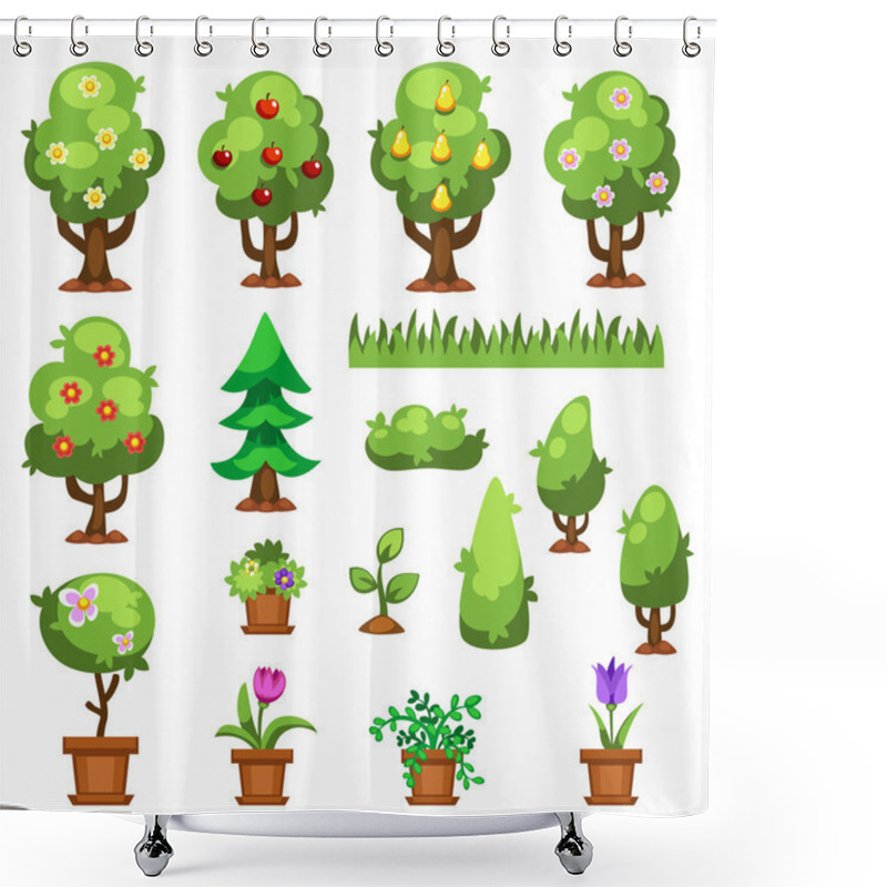 Personality  Flat Nature Garden Flowers Plants Vector Shower Curtains