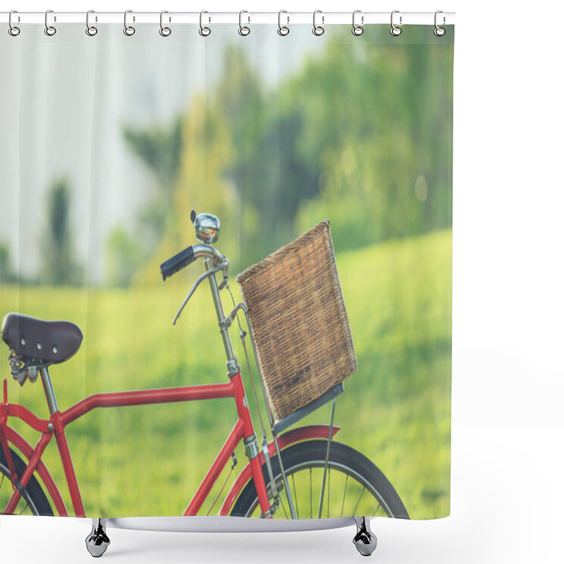 Personality  Red Japan Style Classic Bicycle At The Park Shower Curtains