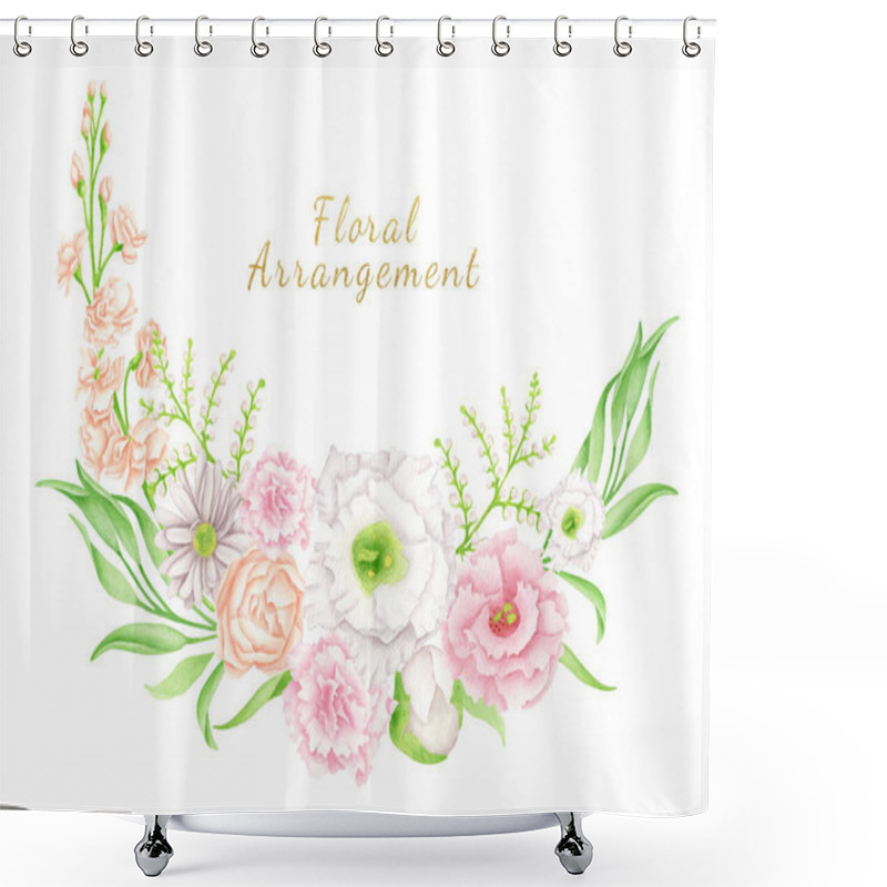 Personality  Watercolor Floral Wreath. Hand Drawn Flower Bouquet Isolated On White Background. Botanical Arrangement. Elegant Composition With Pastel Flower Buds For Wedding Invitations, Save The Date, Cards. Shower Curtains