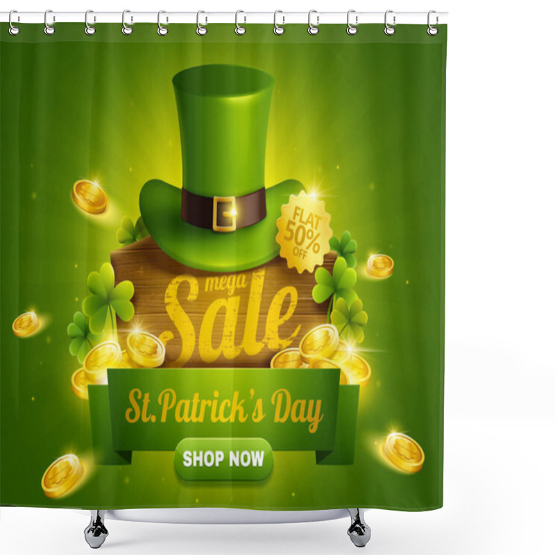 Personality  St. Patrick's Day Sale Popup Ads With Green Leprechaun Hat And Golden Coins Shower Curtains