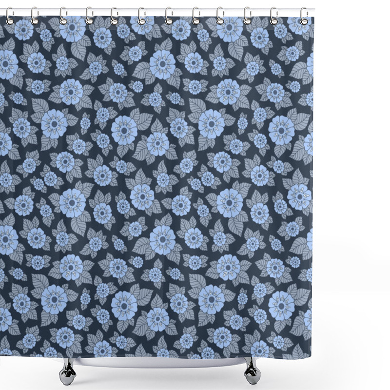 Personality  Hand Drawn Flowers And Leaves Seamless Pattern. Shower Curtains