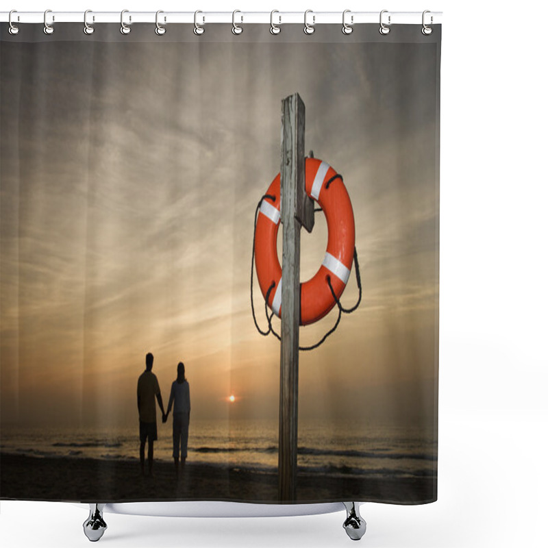 Personality  Couple Holding Hands On Beach Shower Curtains