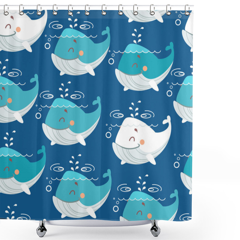 Personality  Seamless Pattern With Smiling Whales Shower Curtains