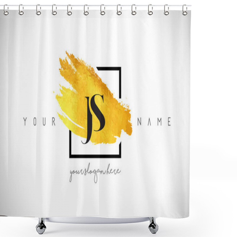 Personality  JS Golden Letter Logo Design With Creative Gold Brush Stroke Shower Curtains