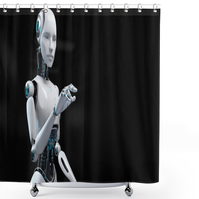 Personality  Cyborg Robot 3d Render Blurred Background. RPA Automation AI Shower Curtains