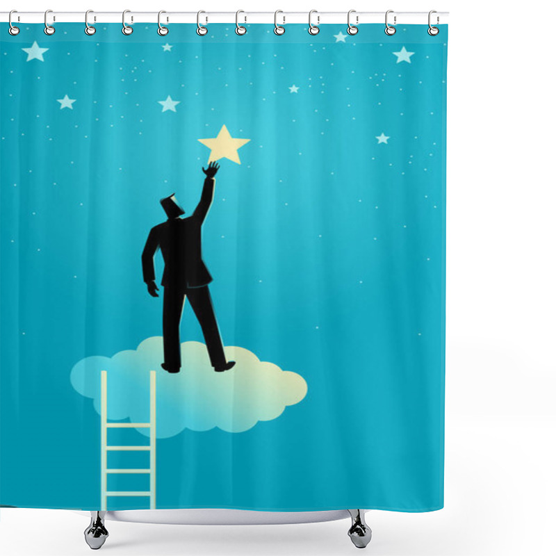 Personality  Business Concept Vector Illustration Of A Businessman Reach Out For The Star Shower Curtains