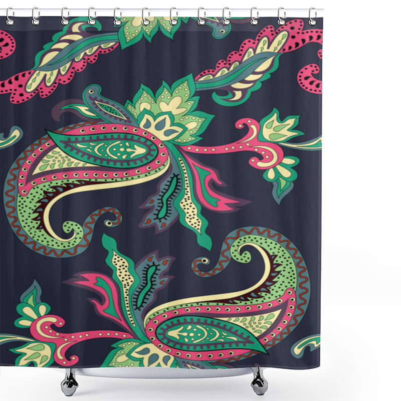 Personality  Paisley Pattern On Black Background Shower Curtains