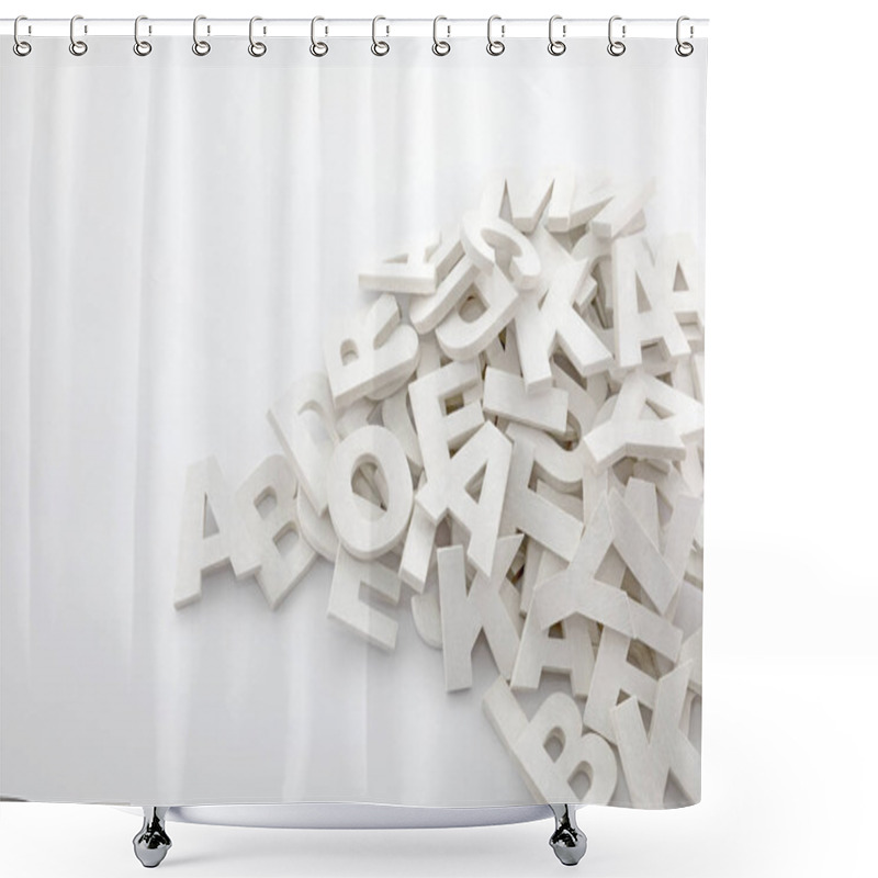 Personality  Pile Of White Painted Wooden Letters. Typography Background Composition.  Shower Curtains