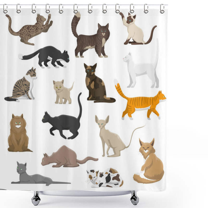 Personality  Domestic Cat Breeds Flat Icons Collection  Shower Curtains