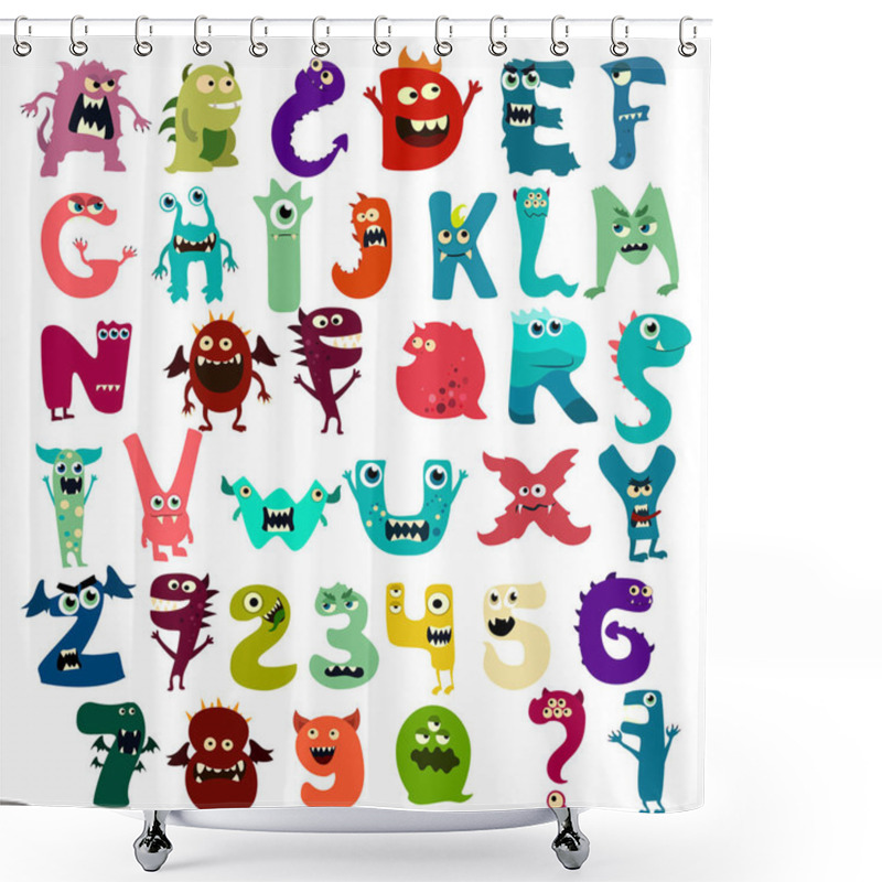 Personality  Monster Funny Cut Aphabet With English Letter. Vector Shower Curtains