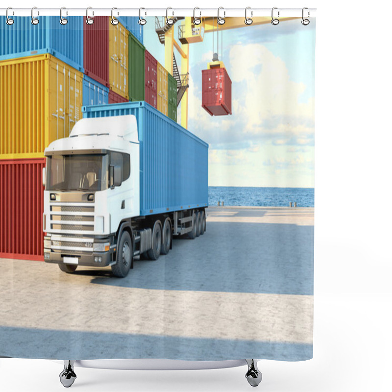 Personality  Truck With Containers. 3d Rendering Shower Curtains