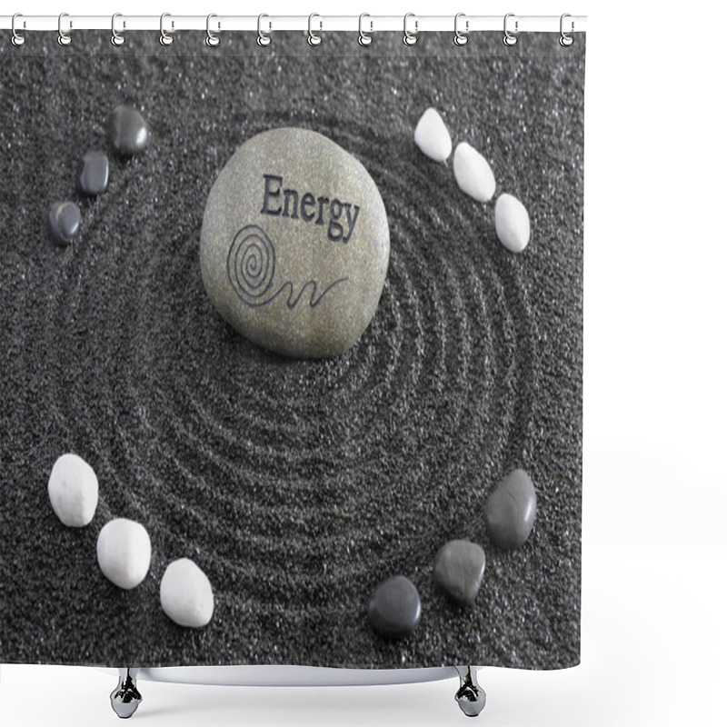 Personality  Japanese Zen Garden With Stone Of Energy In Textured Sand Shower Curtains