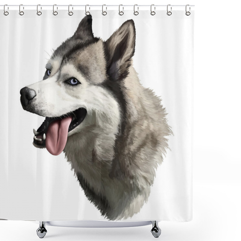 Personality  Realistic Husky Portrait Shower Curtains