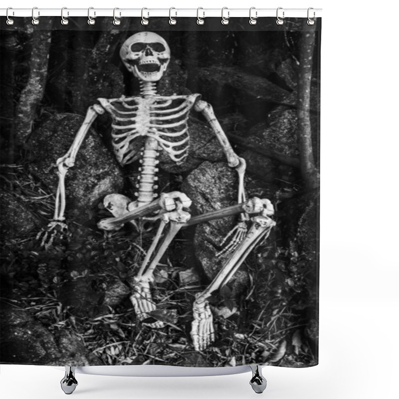 Personality  Still Life Photography With Human Skeleton In Forest Shower Curtains