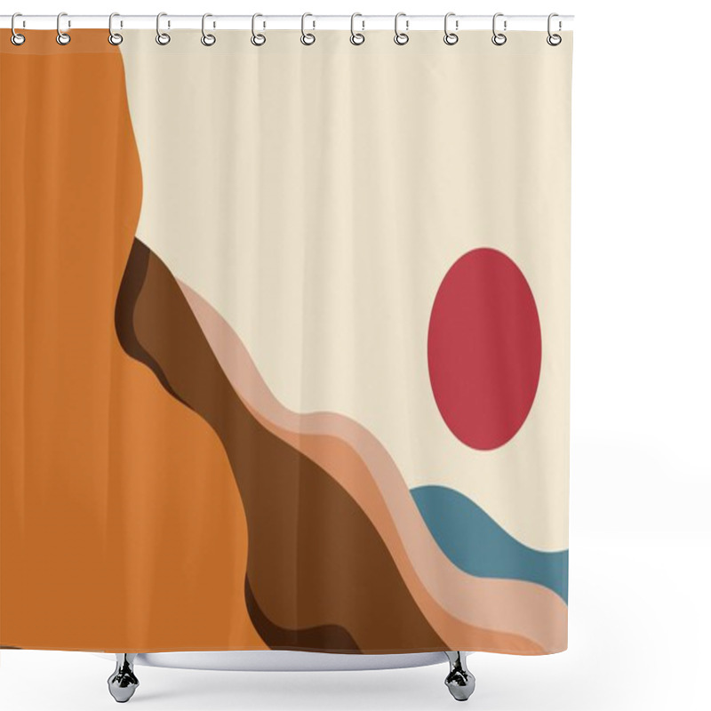 Personality  Abstract Vector Art Landscape Mountain With Sun. Mountain Papercut Shower Curtains