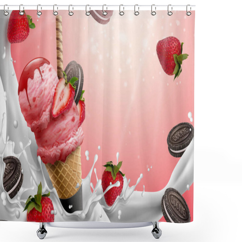 Personality  Strawberry Ice Cream Cone Ads Shower Curtains