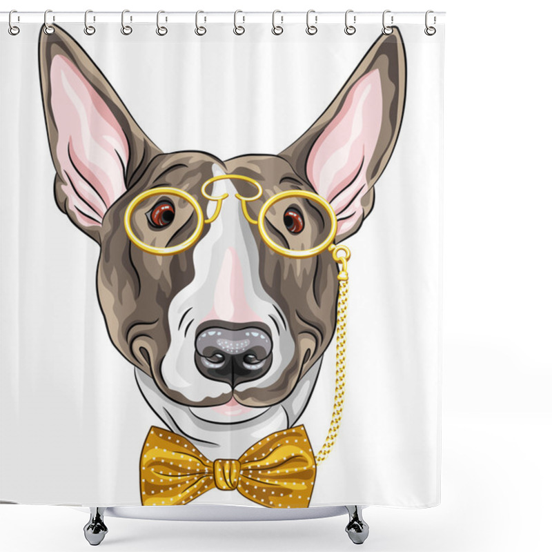 Personality  Vector Funny Cartoon Hipster Dog Bullterrier  Shower Curtains