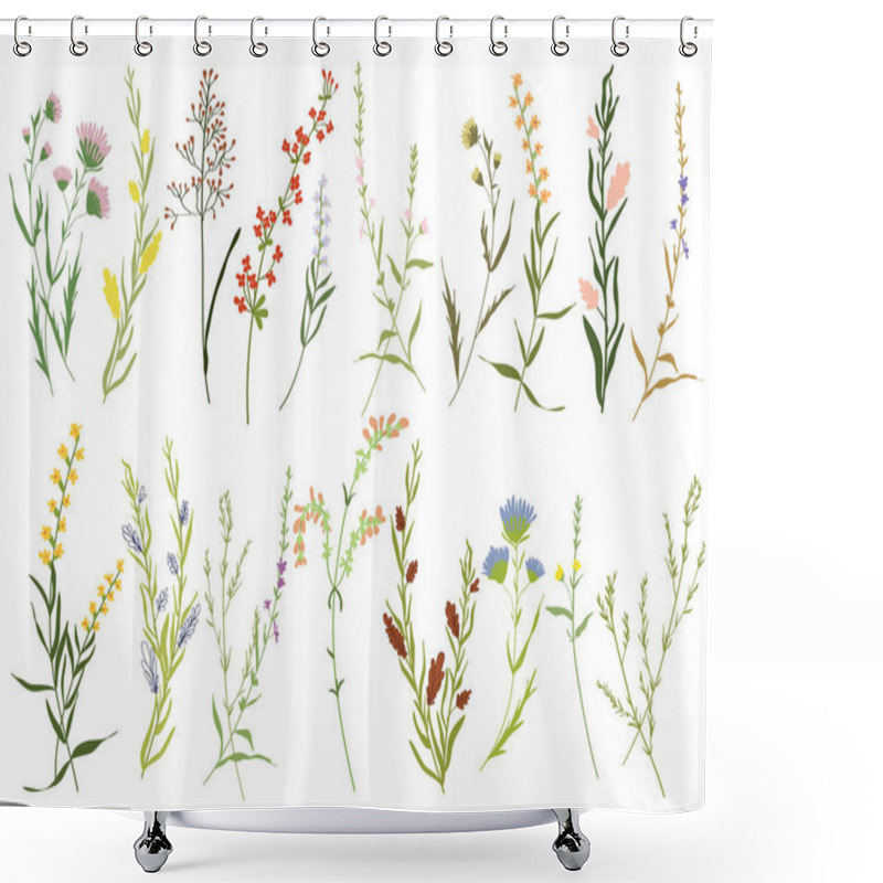 Personality  Big Set Botanic Blossom Floral Elements. Bloom Vector Illustration Isolated On White Background Shower Curtains