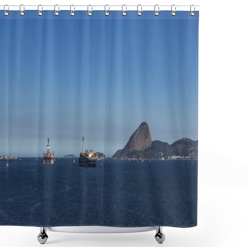 Personality  Wonderful City, Rio De Janeiro And The Sugar Loaf Mountain In The Background, Brazil, South America. Oil And Gas Ship. Offshore Oil Industry. Copy Space For Advertising, To Insert Text Or Slogan. Discount Sale.   Shower Curtains